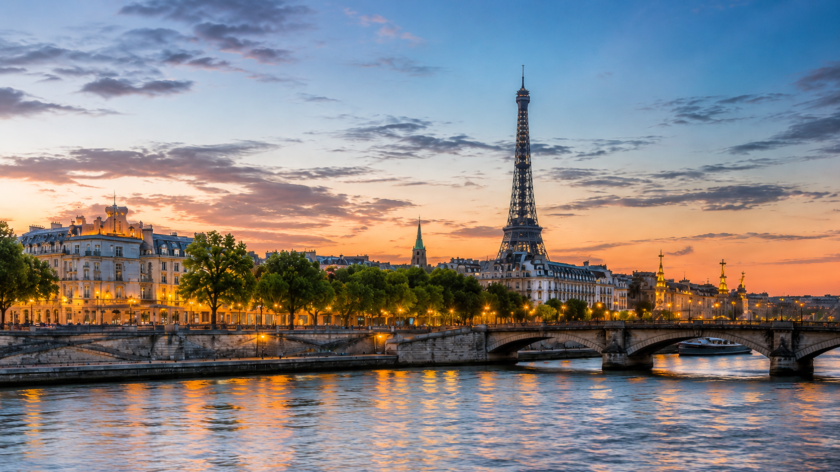 Vue de Paris et de la tour Eiffel au coucher du soleil