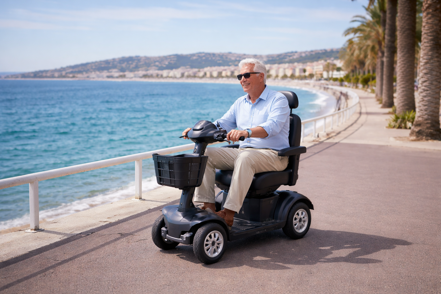 Client utilisant un scooter PMR sur la Côte d’Azur